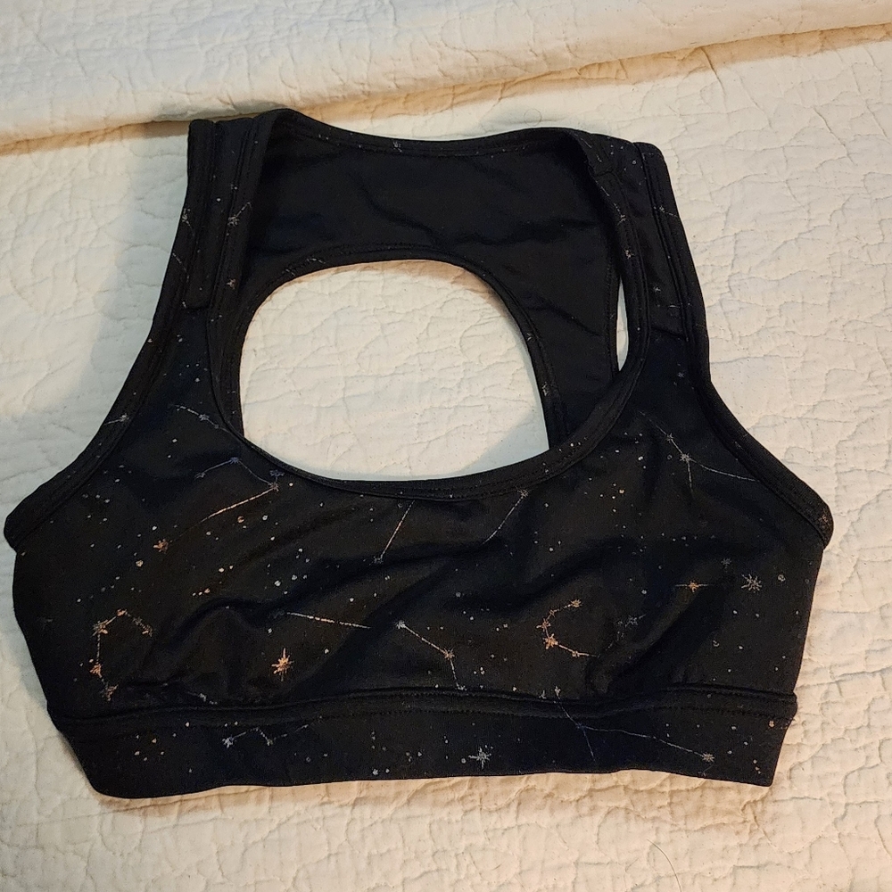 Joy Lab Constellation Sports Bra, Size XS, Black With Gold Pattern